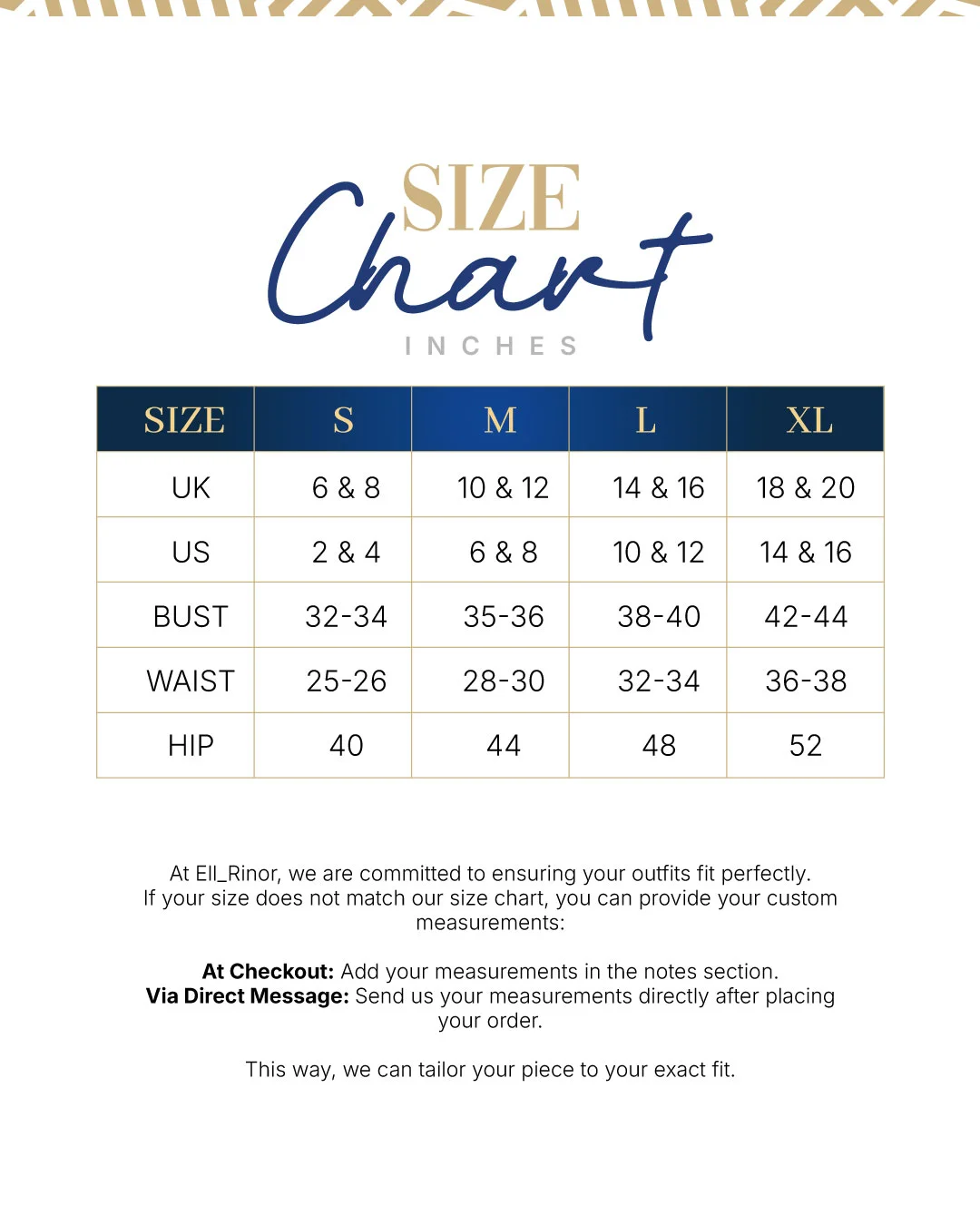 Ell Rinor Size Chart